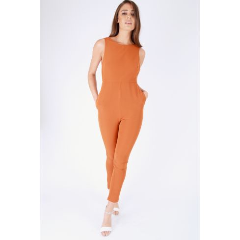 Goldie London Burnt Orange Jumpsuit Featuring Low Back