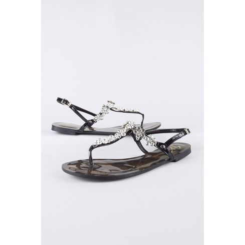 Lovemystyle Black Sandals With Silver Diamante Embellishments