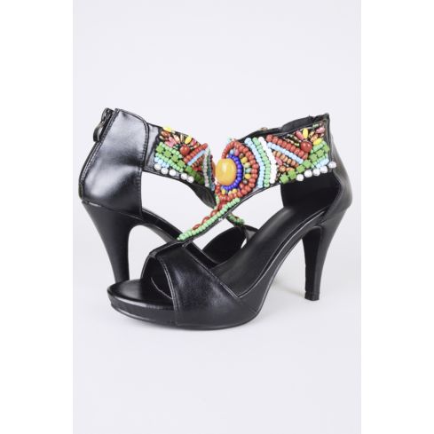 Lovemystyle Heeled Sandals With Multi-Coloured Beaded Ankle Strap