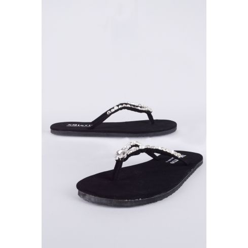 Lovemystyle Black Flip Flop Sandals con argento gemme