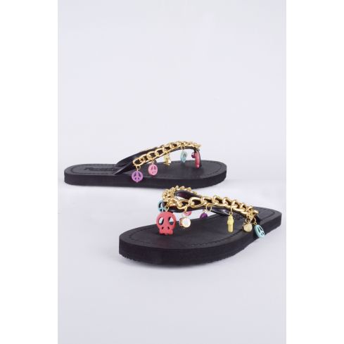 Lovemystyle svart Flip Flops med guldkedja och Charm armband