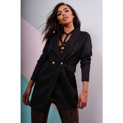 Lovemystyle nero Tuxedo stile linea lunga Blazer