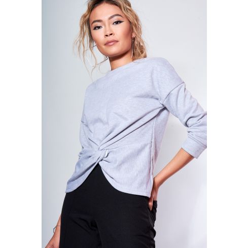 LMS Grey Knot Front Sweatshirt With 3/4 Sleeves