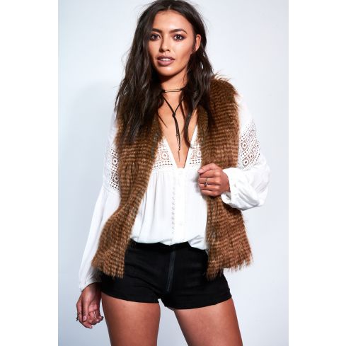 LMS Sleeveless Faux Fur Gilet With Satin Side Inserts