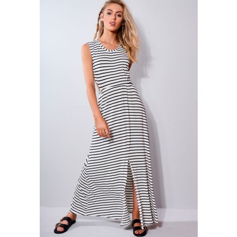 Lovemystyle noir et blanc rayé dos nu robe Maxi