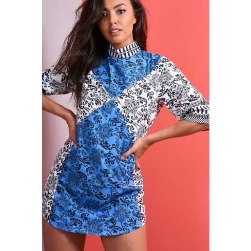 Lovemystyle Blue and White Paisley Print Shift Dress