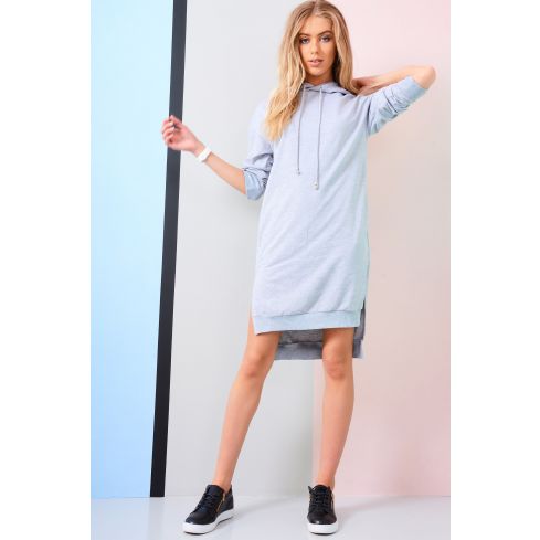 Lovemystyle Grey Hooded Sweater Dress With Drop Hem