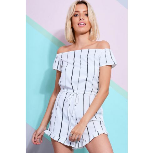 Lovemystyle White Playsuit With Frills And Stripes