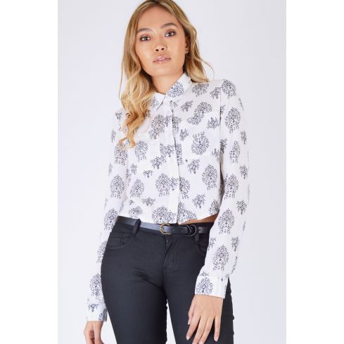Lola May Cropped White Shirt With All Over Print