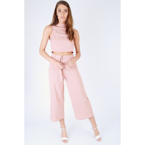 Lola maj dammig rosa hög midja Culottes och gröda topp Co-ord