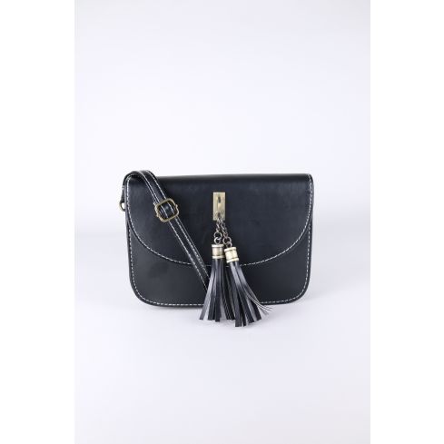 Lovemystyle Small Black Side Bag With Large Gold Tassel