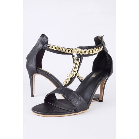 Lovemystyle noir Barely There Heels avec chaine dorée