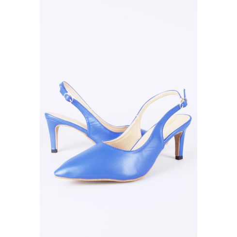 LMS Blue Pointed Toe Sling Back Court Shoe With Mid Heel