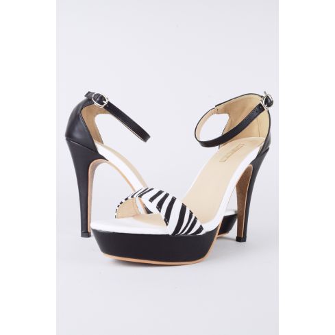Lovemystyle Black And White High Heels With Zebra Patterned Strap