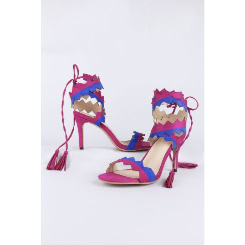 Sandales à talon Zigzag enveloppant LMS en rose & bleu