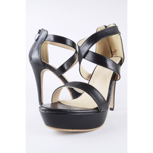 LMS-Plateau-Heels mit Kreuz und quer durch Gurte In schwarz