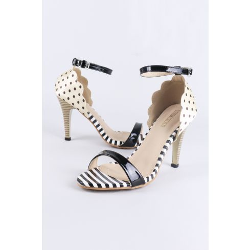 LMS Monochrome Stripe And Beige Polka Dot Pattern Heels