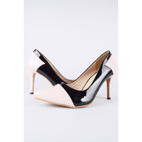Lovemystyle Black And Nude Patent Court Shoe Heels