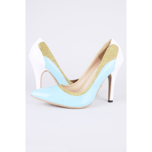 LMS Turquoise Court Shoes With White Heel And Gold Accent