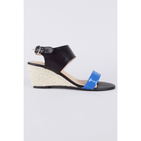 Lovemystyle Cork Wedge Sandals With Black And Blue Strap