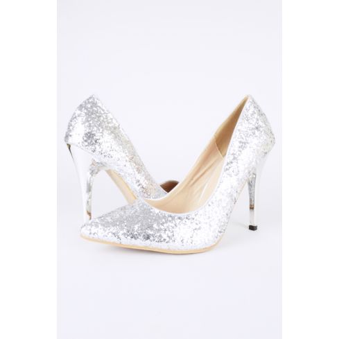 Lovemystyle All Over Silver Glitter Court Shoe Heels