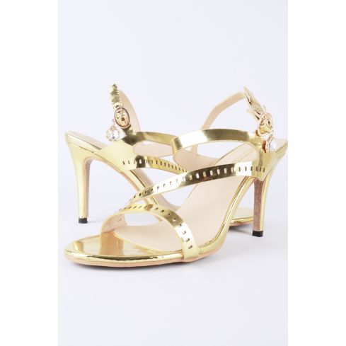Lovemystyle Gold Heeled Sandals With Perforated Strap