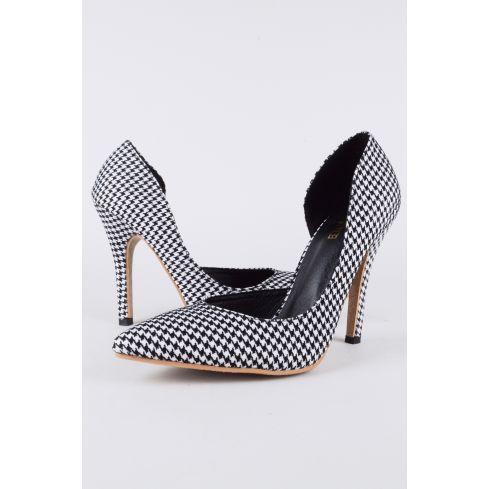 LMS Black & White Gingham Pointed Court Shoe With High Heel