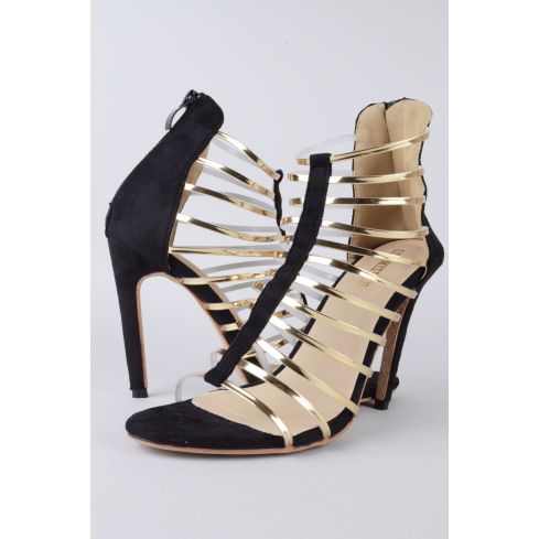 High Heels Lovemystyle schwarz mit goldenen Riemen