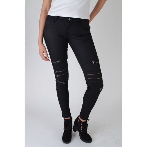 Punkyfish High Waisted Black Skinny Jeans With Silver Zips