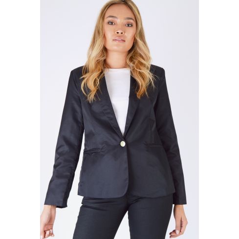 LMS noir Blazer en Satin avec un bouton jaune avec l’écusson métallique