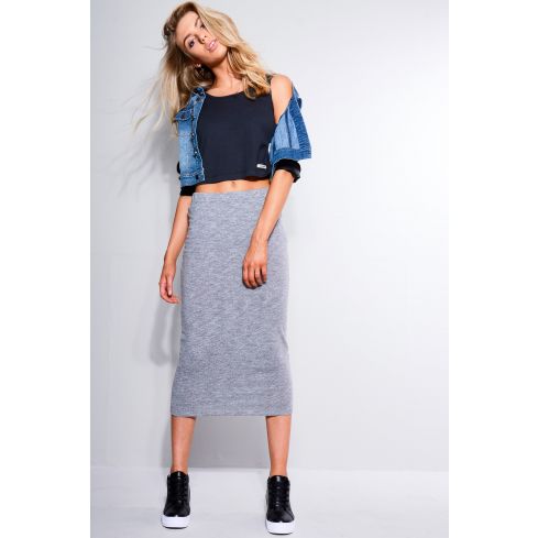 SHN-Stretch Fit Midi-Rock In Grau meliert