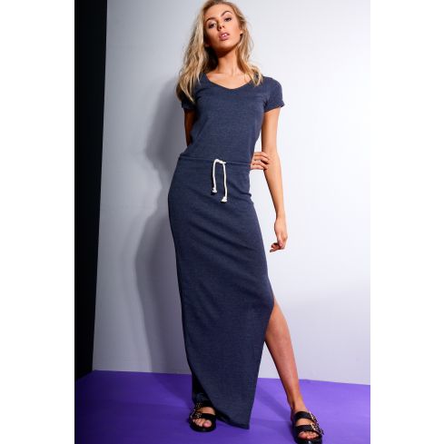 SHN marineblauw Midi jurk met trekken String taille en Side Split