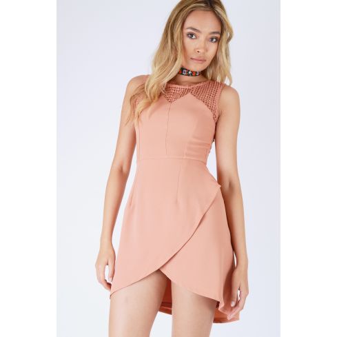 Style de Londres Peach Pink a-ligne robe avec jupe Wrap