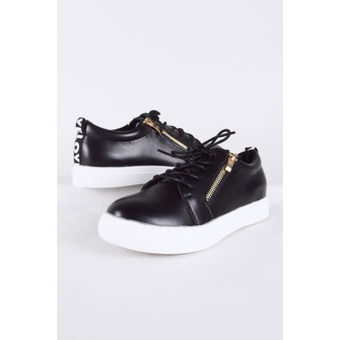 LMS Black Lace Up Trainer With Gold Zip and 'LOVE' Detail