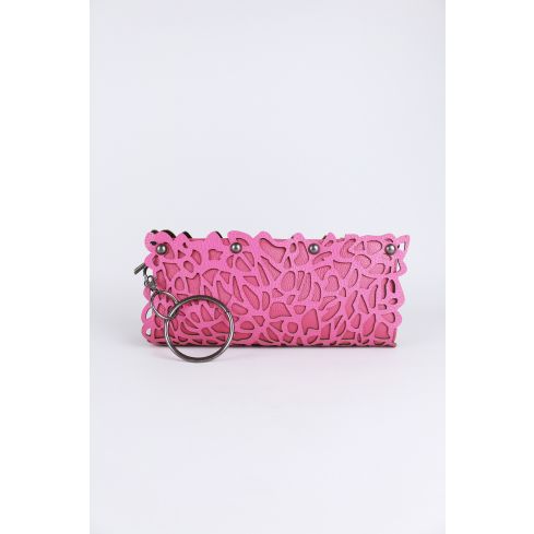 Lovemystyle Pink Laser Cut Clutch Bag With Detachable Chain