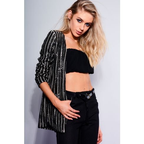 WYLDR Black And White Stripe Sequin Blazer