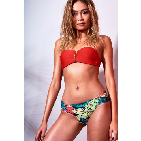 LMS Strapless Red Bikini With Printed Bottoms And Chain Detail