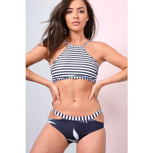 Lovemystyle Stripe Bikini-Oberteil mit floralen Boden