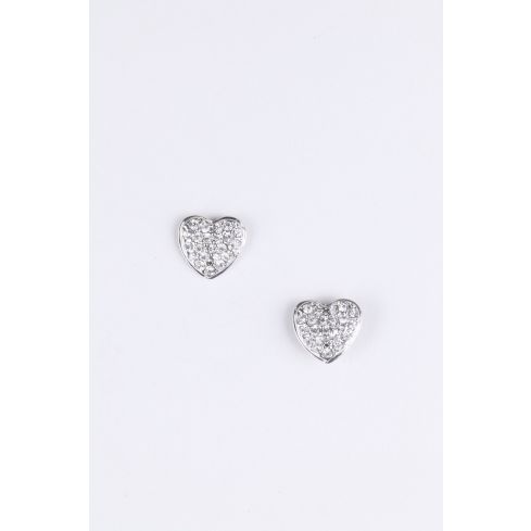 Lovemystyle Silver Heart Shaped Earrings With Diamante Detail