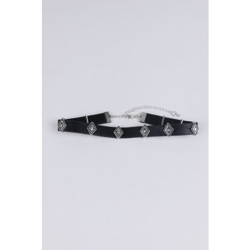 Lovemystyle schwarzes Leder Halsband mit Zinn Diamanten