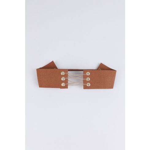 Lovemystyle Tan Suede Choker mit Gold Lace Up Detail