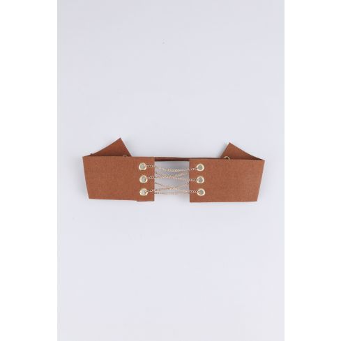 Lovemystyle Tan Suede Choker avec dentelle dorée en détail