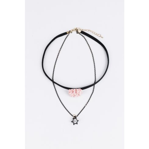 Lovemystyle Double Strap Choker With Flower And Diamante