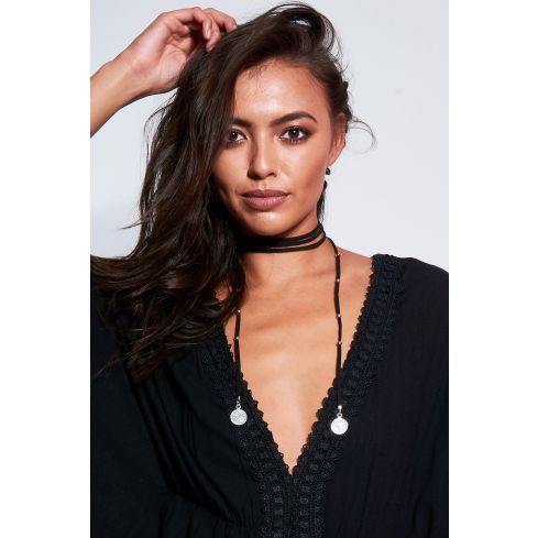 Lovemystyle Zwart Suede Wrap Choker met metalen munt eindigt