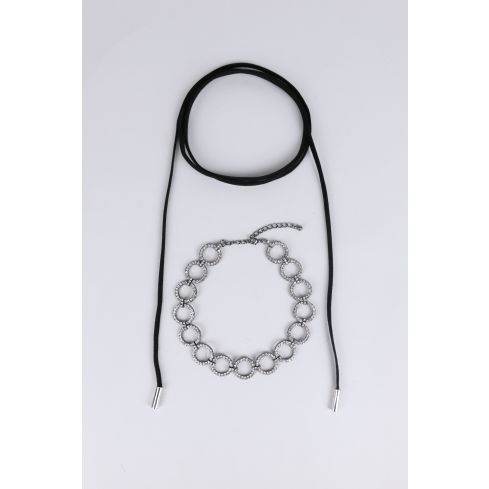 LMS Diamante Hoop Choker Paired With Black Cord Wrap