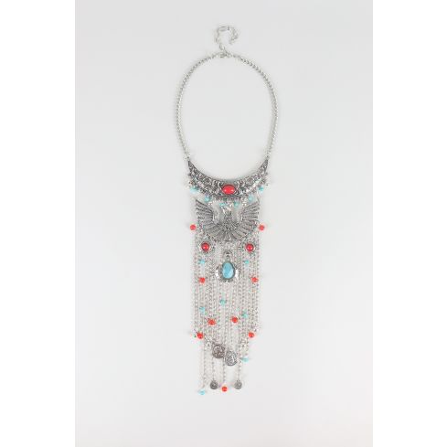 Lovemystyle Silver Eagle Design Necklace With Beadwork