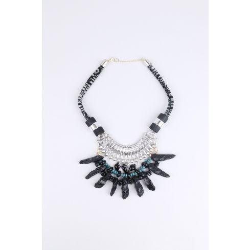 Lovemystyle Tribal Design Necklace With Black And Blue Stones