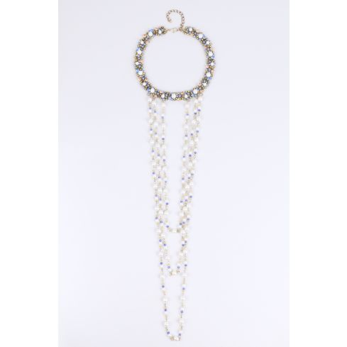 LMS Extravagent Necklace With Blue And Yellow Diamontees & Pearls