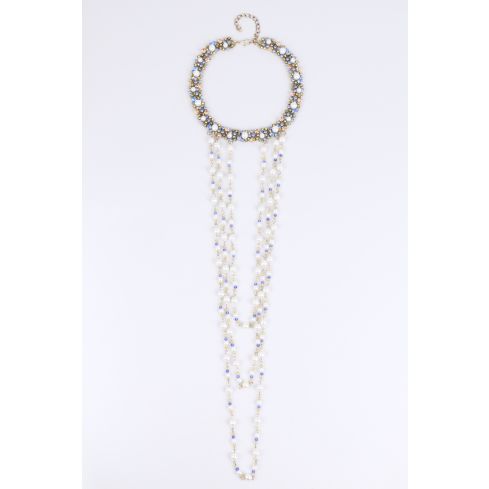 Collier extravagant LMS avec bleu et jaune Diamontees & perles