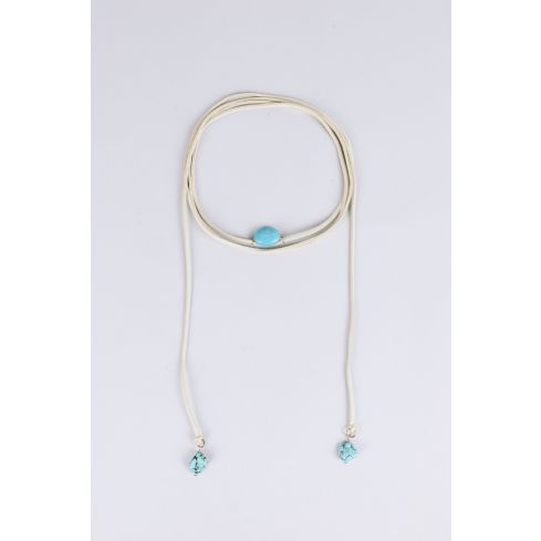 Lovemystyle enveloppante collier blanc avec perle bleue détail.